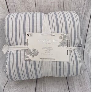 Shabby Chic Quilt Full/Queen Blue White Cotton Slub Ticking Stripe Farmhouse